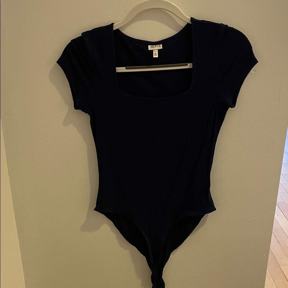 Navy blue ribbed Short Sleeve Bodysuit